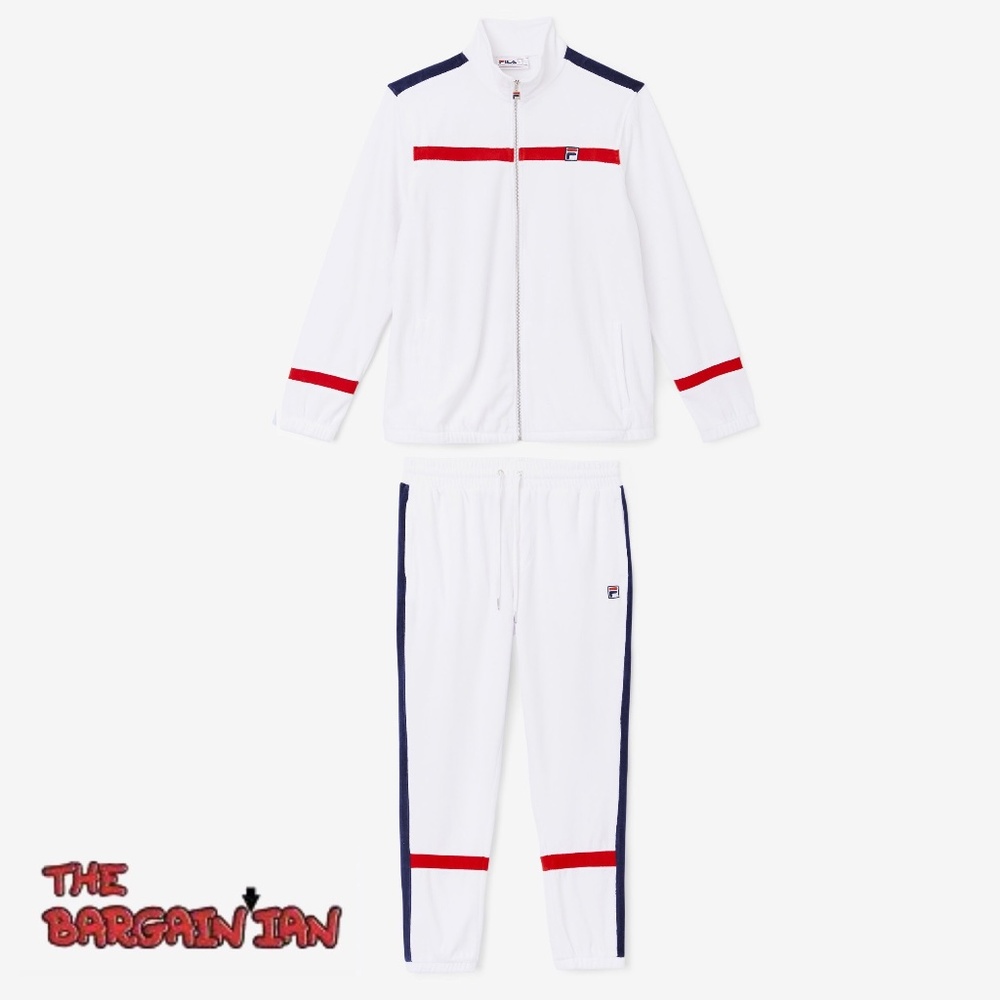 Fila Men's Velour Sweatsuit Tracksuit White Velvet Set Sizes M L 2XL NWT